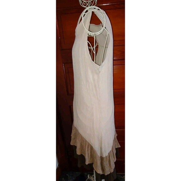 5/$25 EUC Sz Med Adorn Linen Cream/Brown Ruffle Dress Boho Hippie Lined - Picture 3 of 5